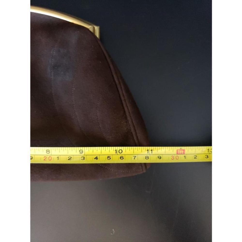 Vintage Dark Brown Velvet Gold Trim Block Wristlet strap Bag Purse w/ mirror! - Picture 13 of 14
